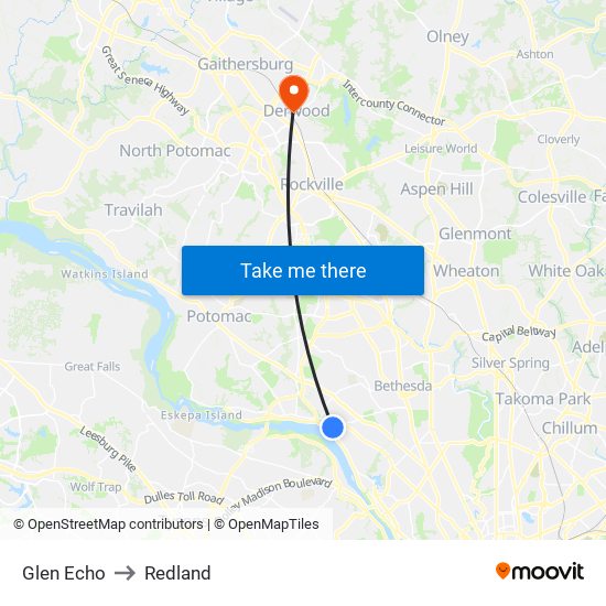 Glen Echo to Redland map