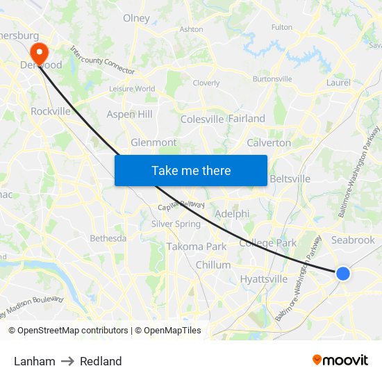 Lanham to Redland map