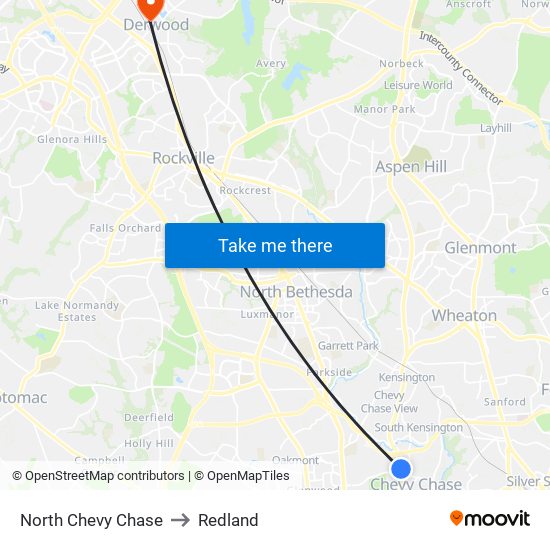 North Chevy Chase to Redland map