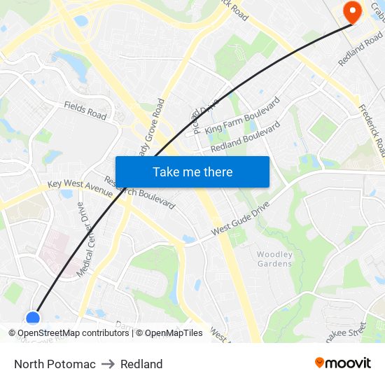 North Potomac to Redland map