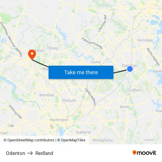 Odenton to Redland map