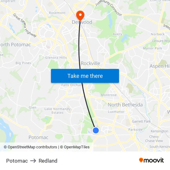 Potomac to Redland map