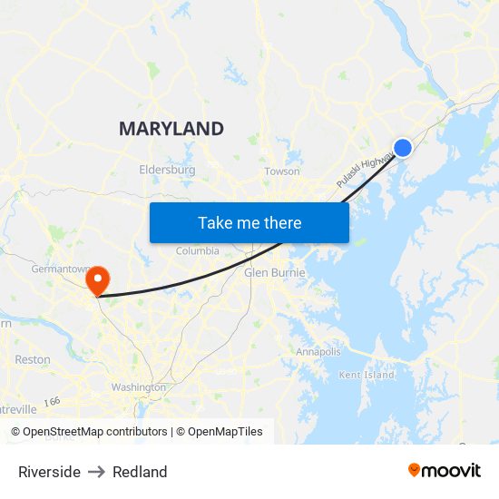 Riverside to Redland map