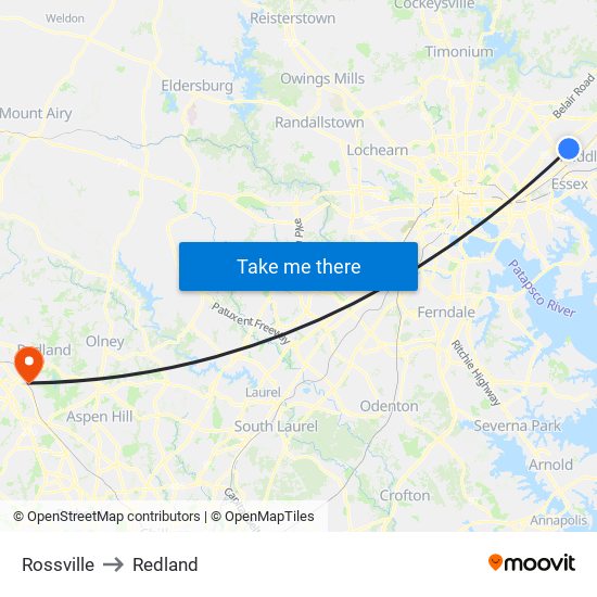 Rossville to Redland map