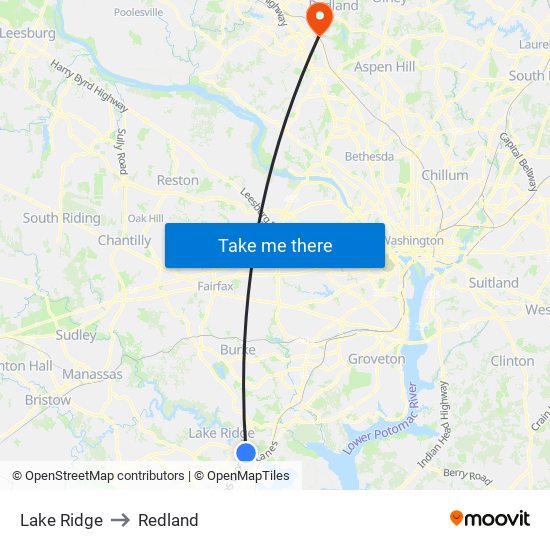 Lake Ridge to Redland map