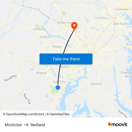 Montclair to Redland map