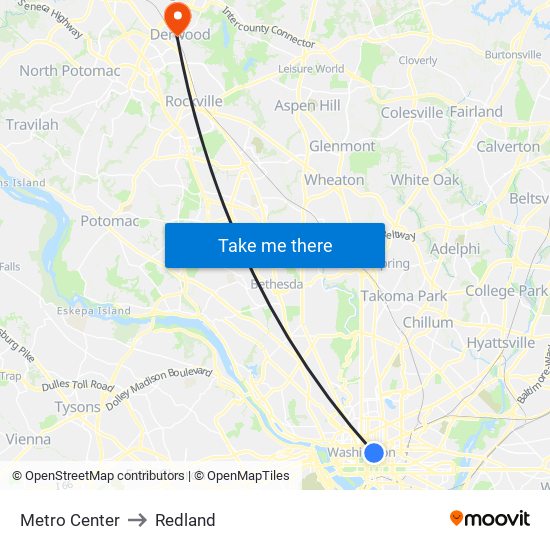 Metro Center to Redland map