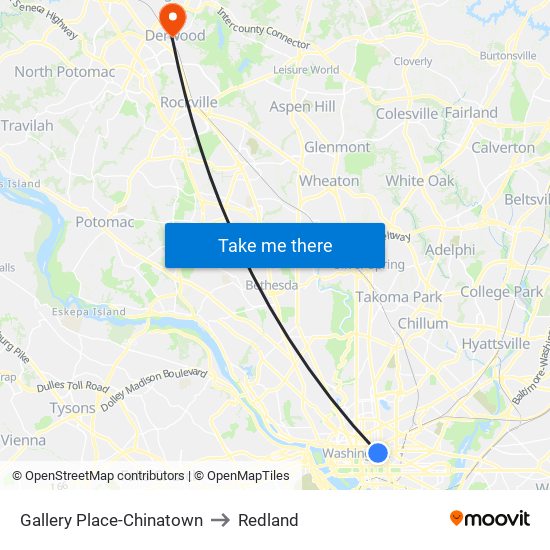 Gallery Place-Chinatown to Redland map