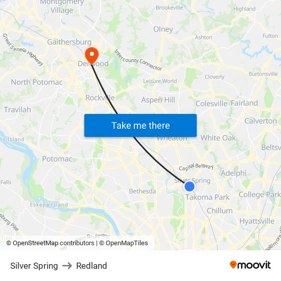 Silver Spring to Redland map