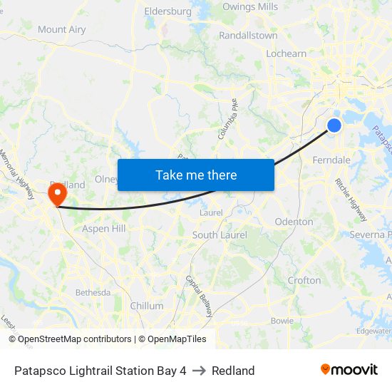 Patapsco Lightrail Station Bay 4 to Redland map