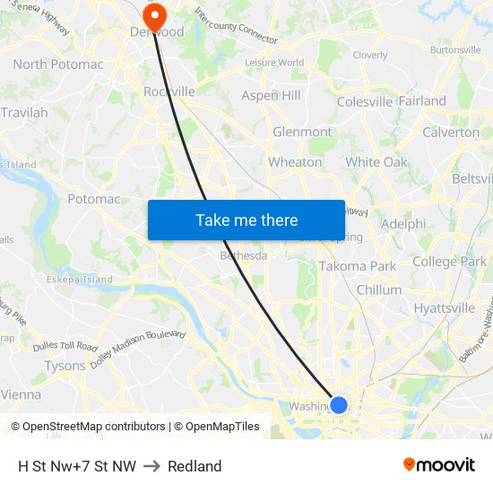 H St Nw+7 St NW to Redland map