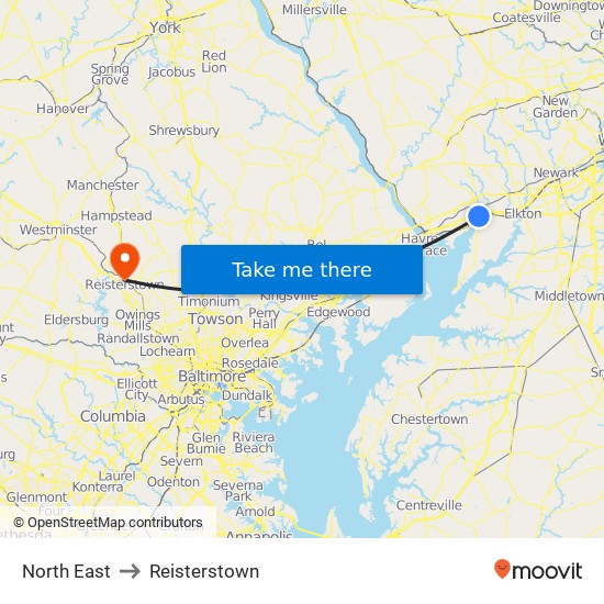 North East to Reisterstown map