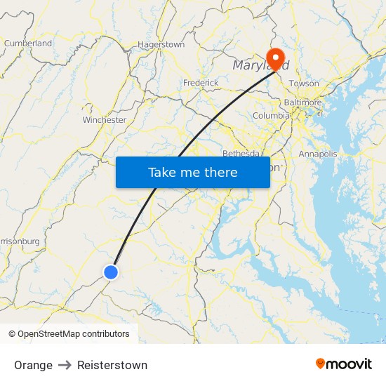 Orange to Reisterstown map