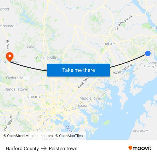 Harford County to Reisterstown map