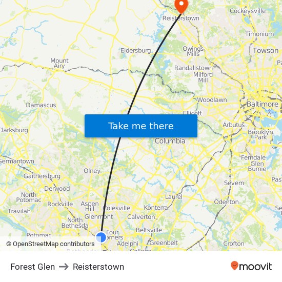 Forest Glen to Reisterstown map