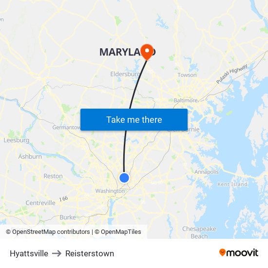 Hyattsville to Reisterstown map