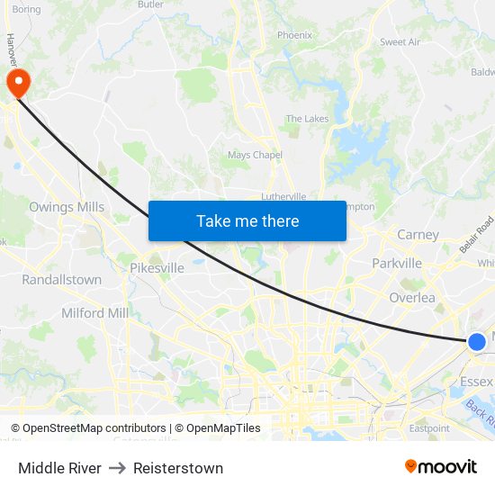 Middle River to Reisterstown map