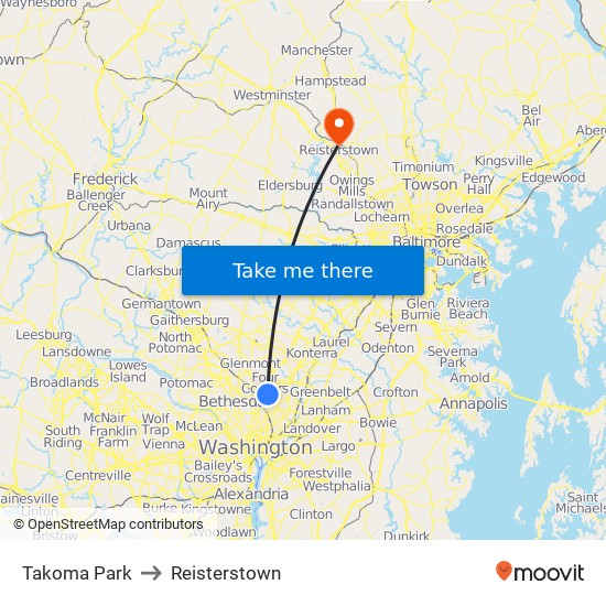 Takoma Park to Reisterstown map