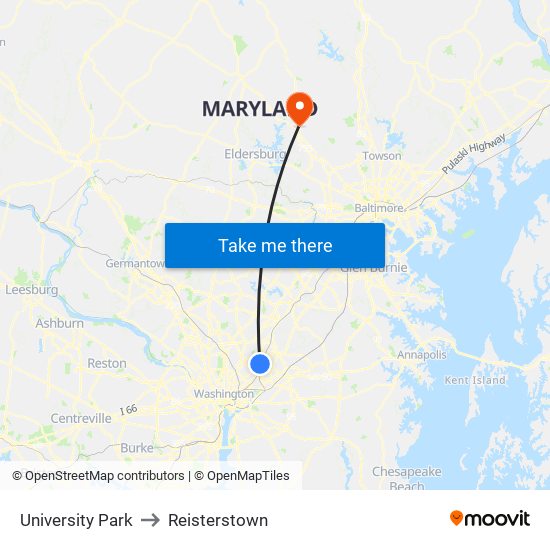 University Park to Reisterstown map