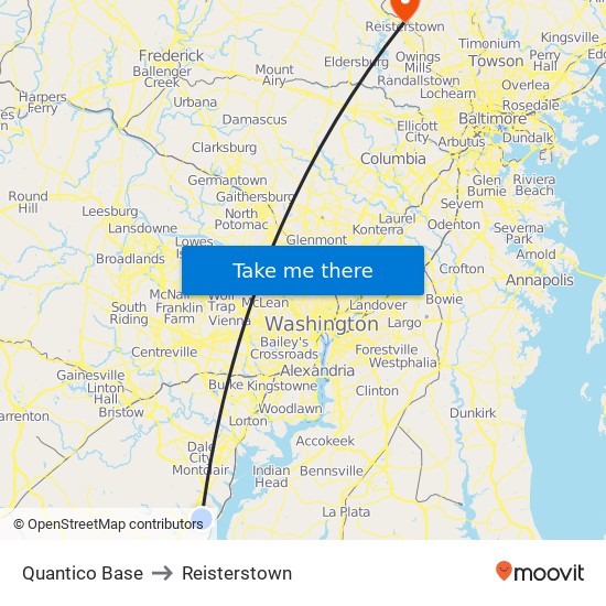 Quantico Base to Reisterstown map