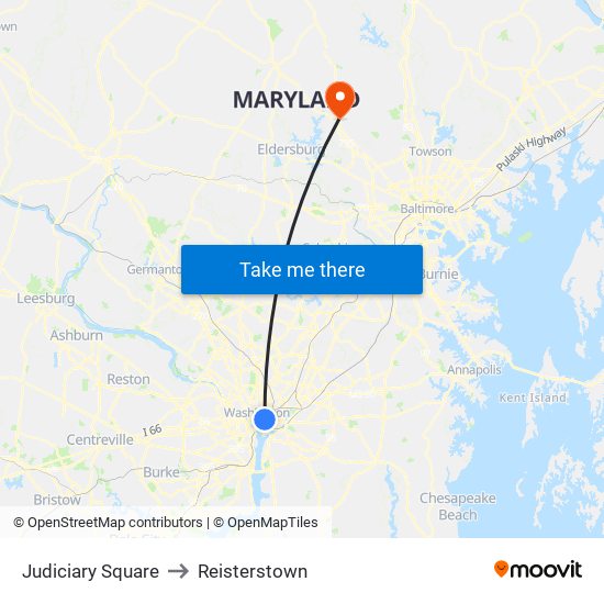 Judiciary Square to Reisterstown map