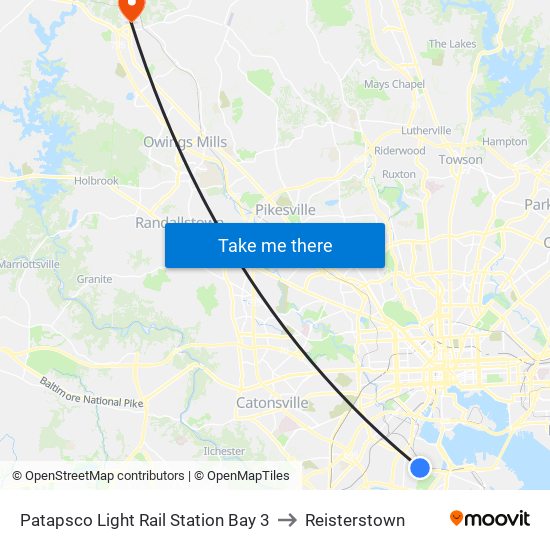 Patapsco Light Rail Station Bay 3 to Reisterstown map