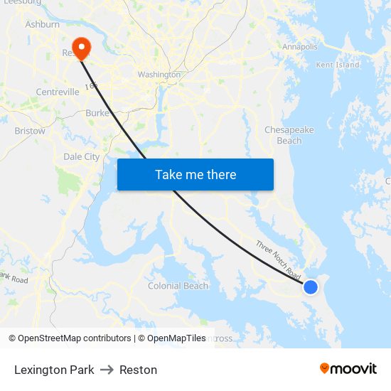 Lexington Park to Reston map