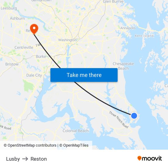 Lusby to Reston map