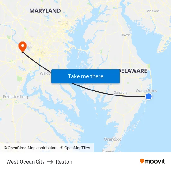 West Ocean City to Reston map