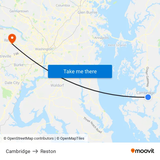 Cambridge to Reston map