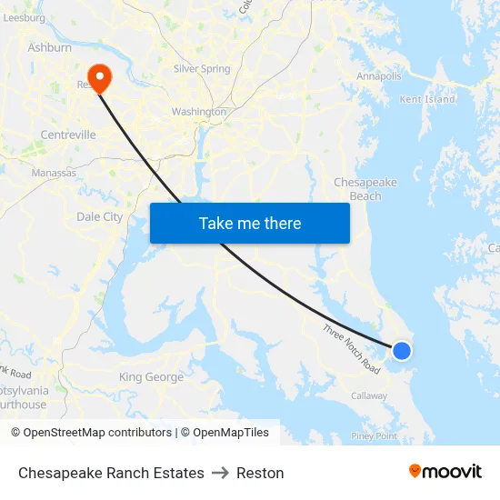 Chesapeake Ranch Estates to Reston map