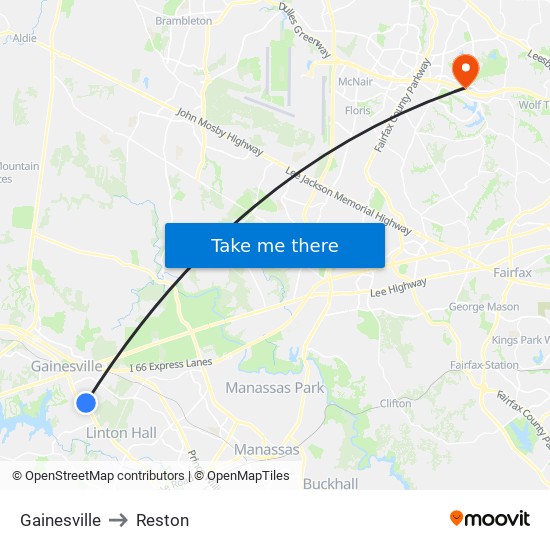 Gainesville to Reston map