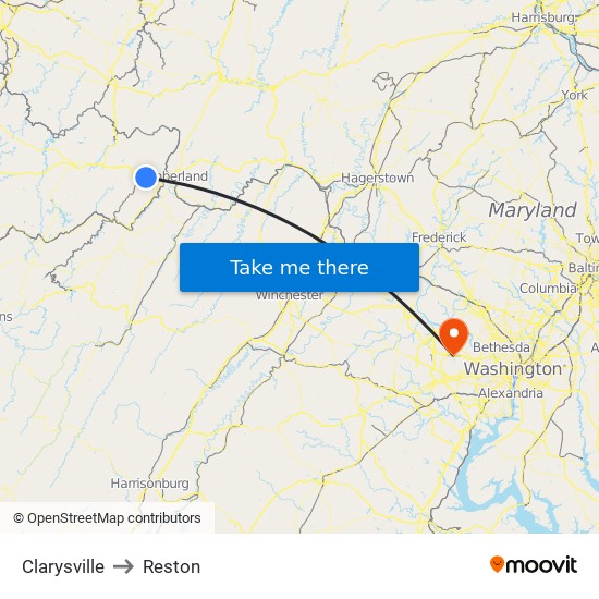 Clarysville to Reston map