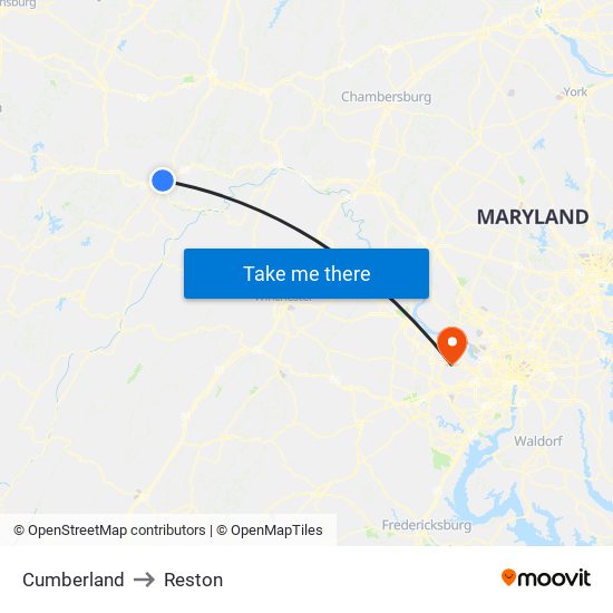 Cumberland to Reston map