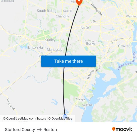 Stafford County to Reston map