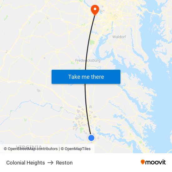 Colonial Heights to Reston map