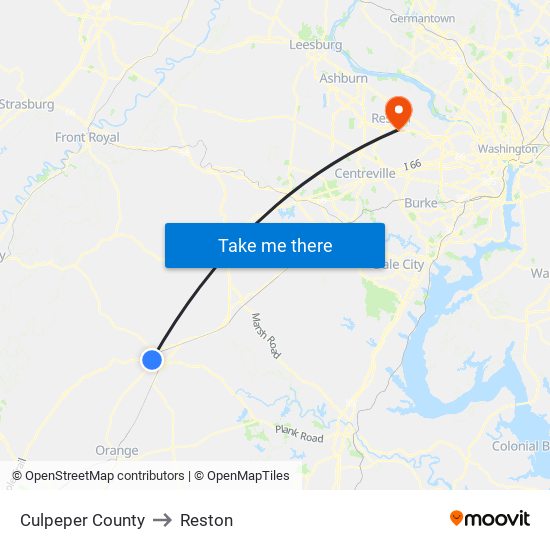 Culpeper County to Reston map