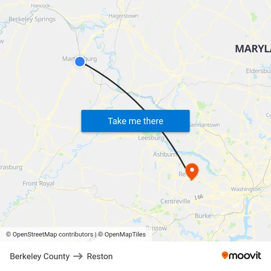 Berkeley County to Reston map
