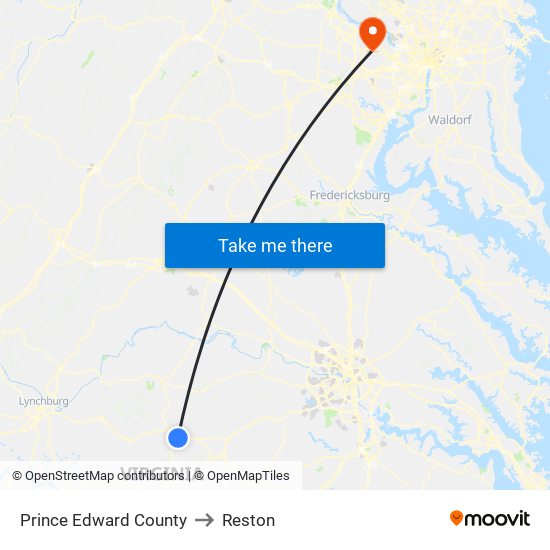 Prince Edward County to Reston map