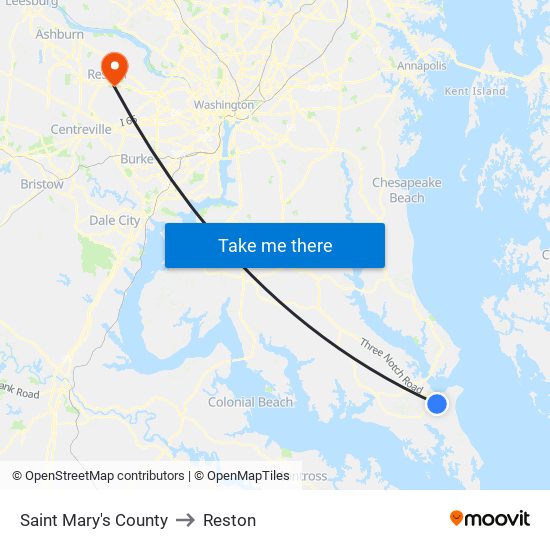 Saint Mary's County to Reston map