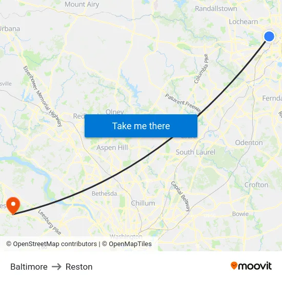 Baltimore to Reston map