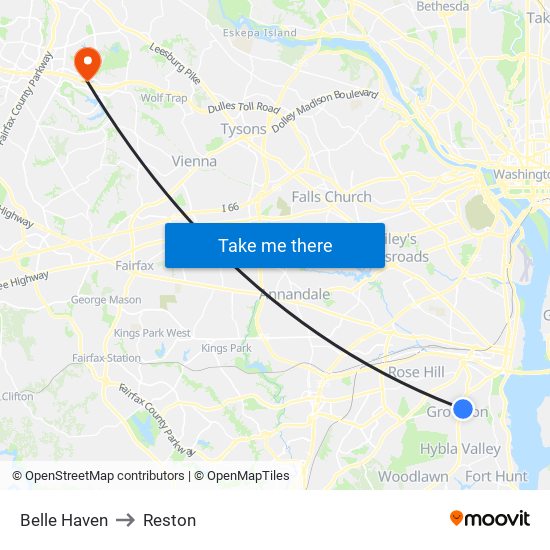 Belle Haven to Reston map