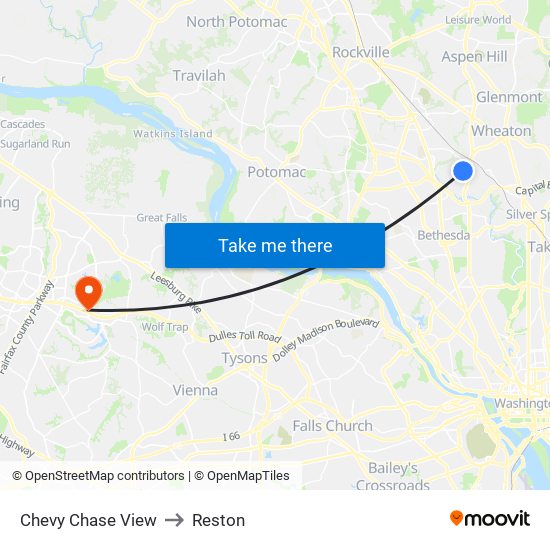 Chevy Chase View to Reston map