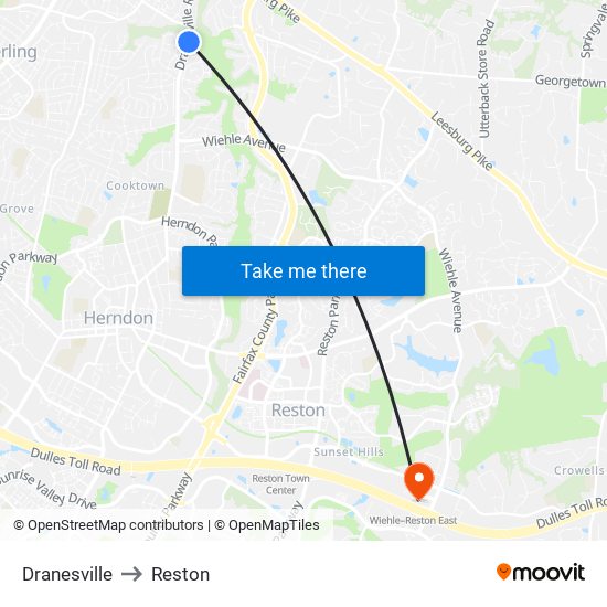 Dranesville to Reston map