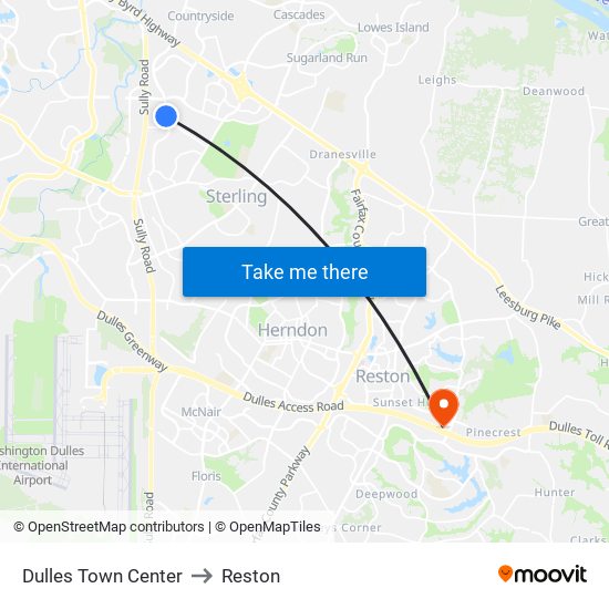 Dulles Town Center to Reston map