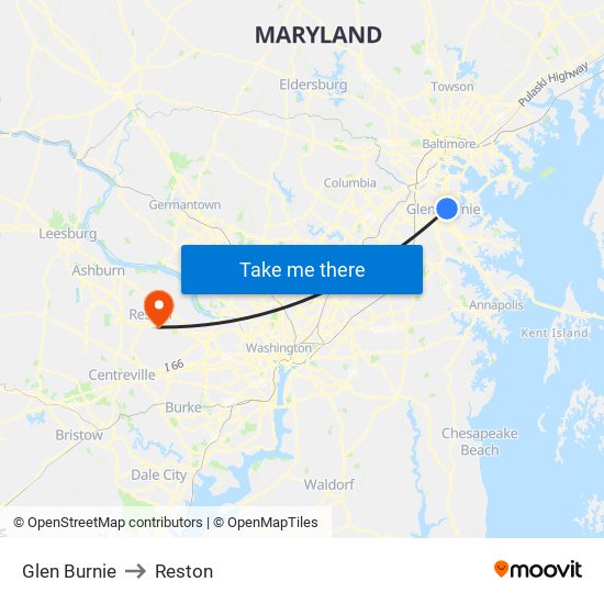 Glen Burnie to Reston map