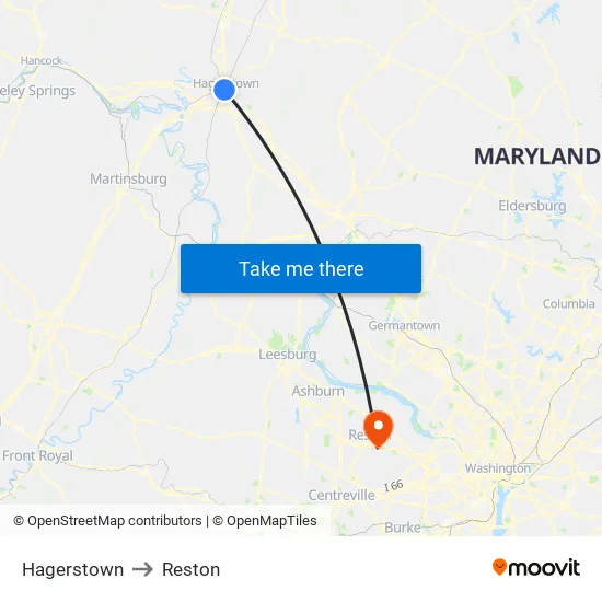 Hagerstown to Reston map