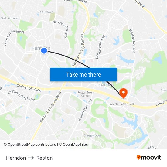 Herndon to Reston map