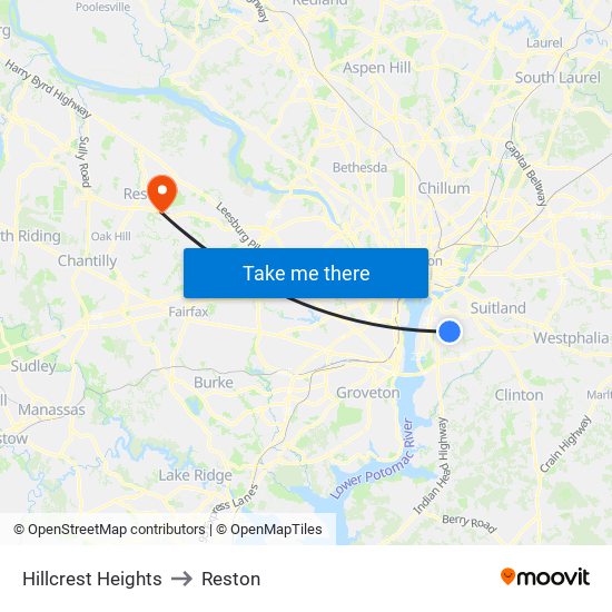 Hillcrest Heights to Reston map