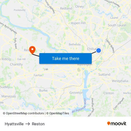 Hyattsville to Reston map